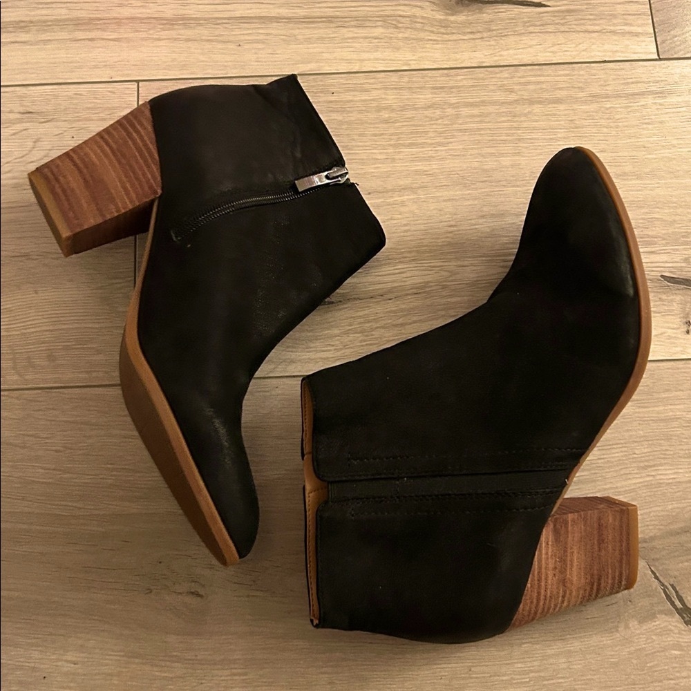 Franco Sarto Aeron Black + Tan Leather Ankle Boots